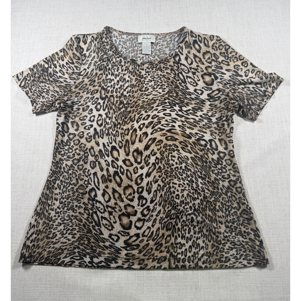 Neiman Marcus Exclusive Women Leopard Print Textured Shimmer Scoop Neck Top L